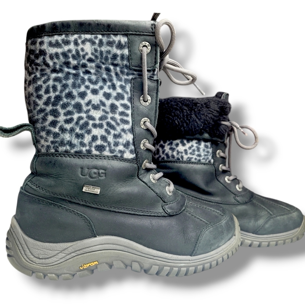 UGG Adirondack II Exotic Black Leather Winter Snow Boots Women’s Size 7
